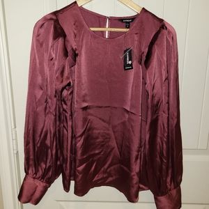 🆕 EXPRESS satin style plum long balloon sleeve blouse size medium